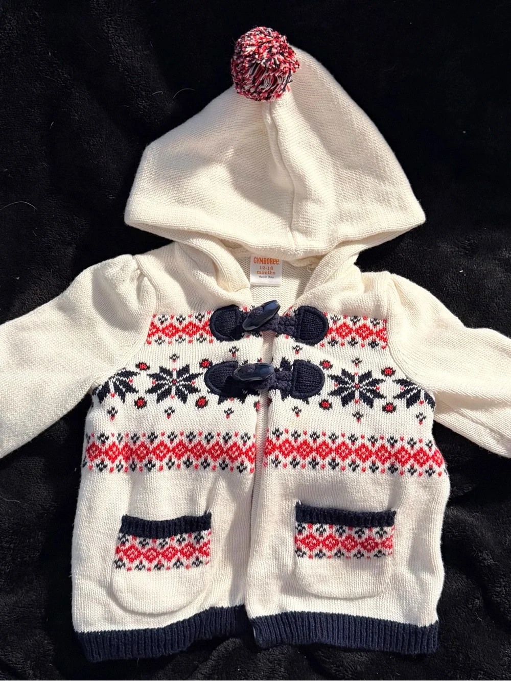 Gymboree Hooded Fair Isle Toggle Knit Cardigan Sweater 12-18 Months